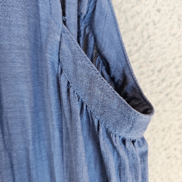 Free People Womens Tunic Sz S Blue Eyelet Trim Button Front Boho Beachy Vacation - Picture 13 of 13